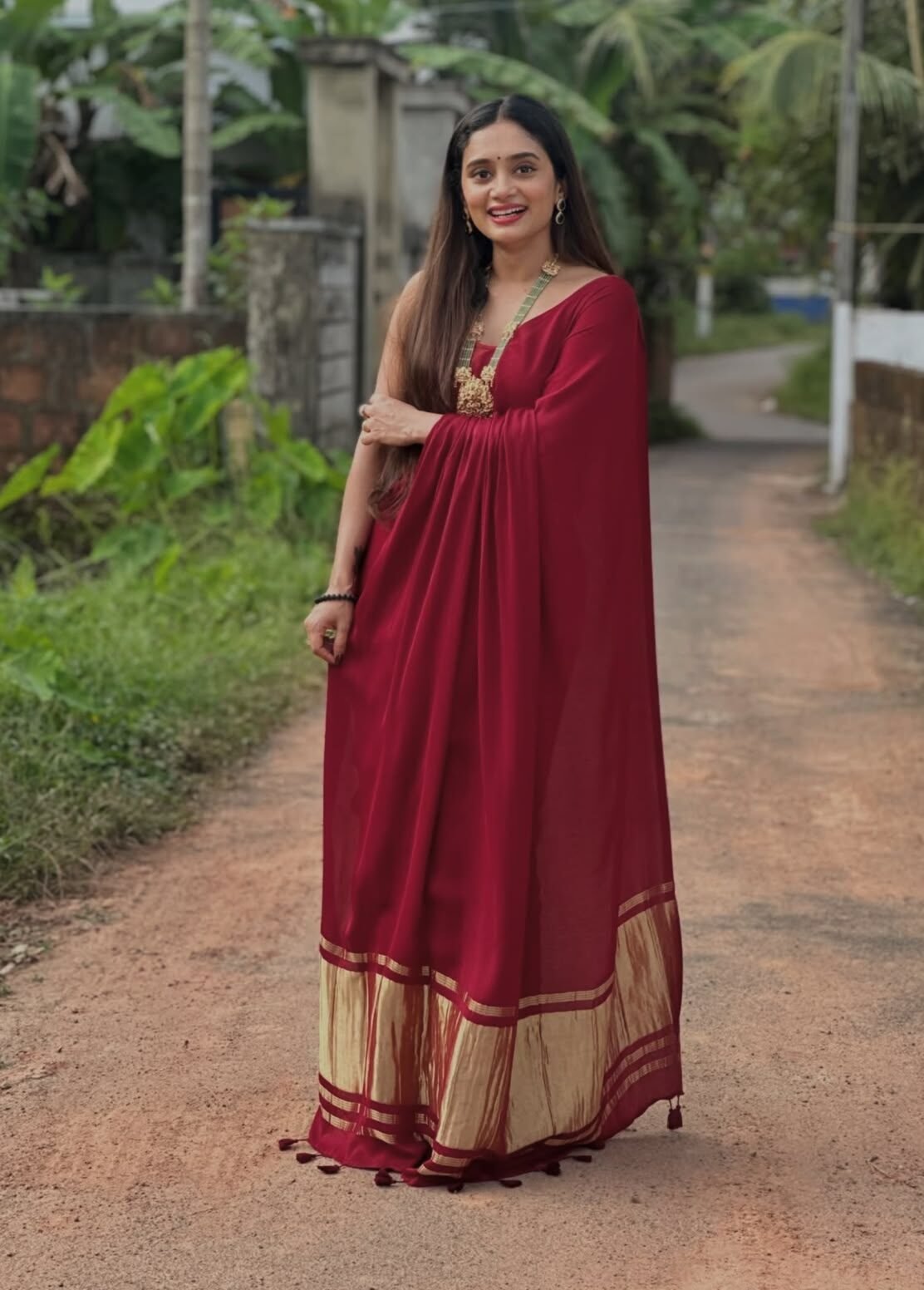 Pure Modal Maroon Saree - Image 3